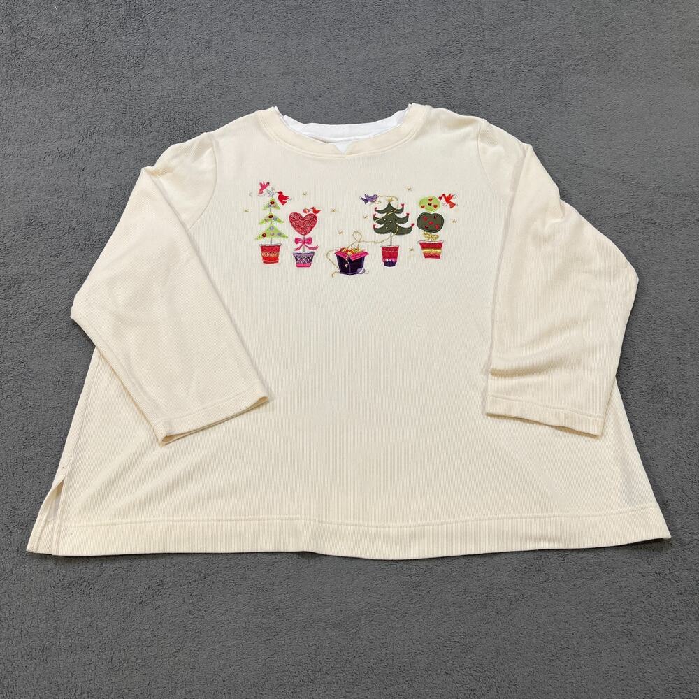 White Stag Plus Fresh Ivory Christmas Trees Sweatshirt Women's Size 22Wx24W